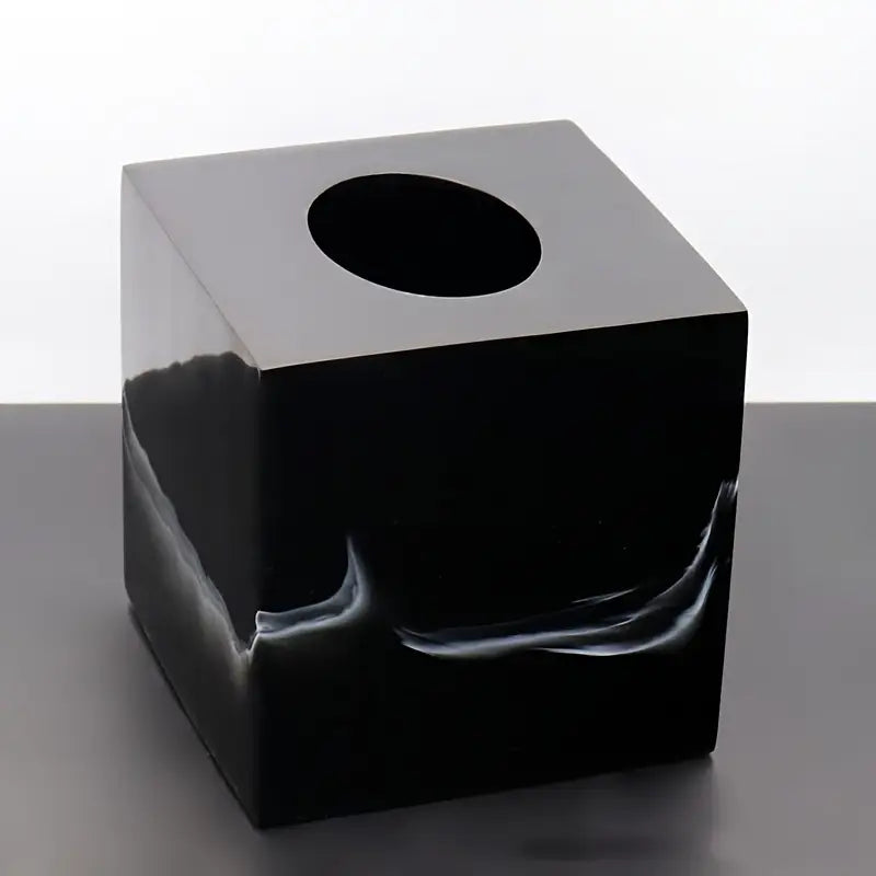 Handcrafted Resin Square Tissue Box Cover - 13cm - Black