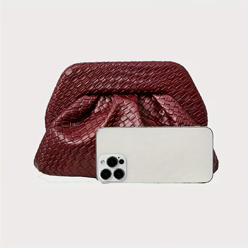 Elegant Burgundy Women'S Clutch Bag - Chic Woven Textured Design