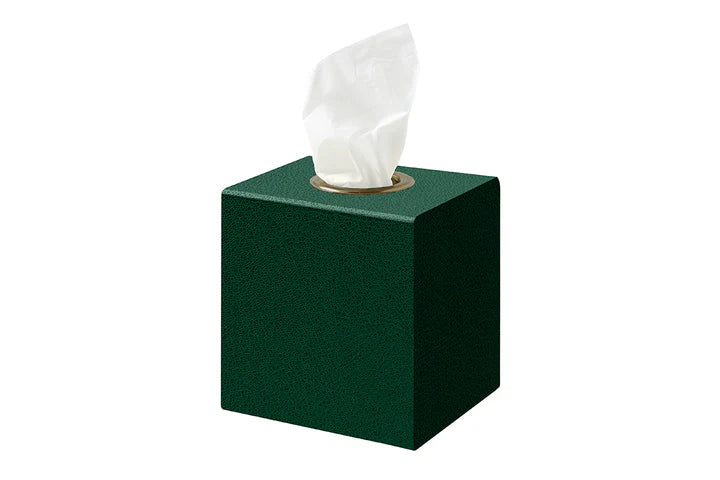 Wimble - Green Faux Leather Tissue Box Cover with brass ring - size 14cm