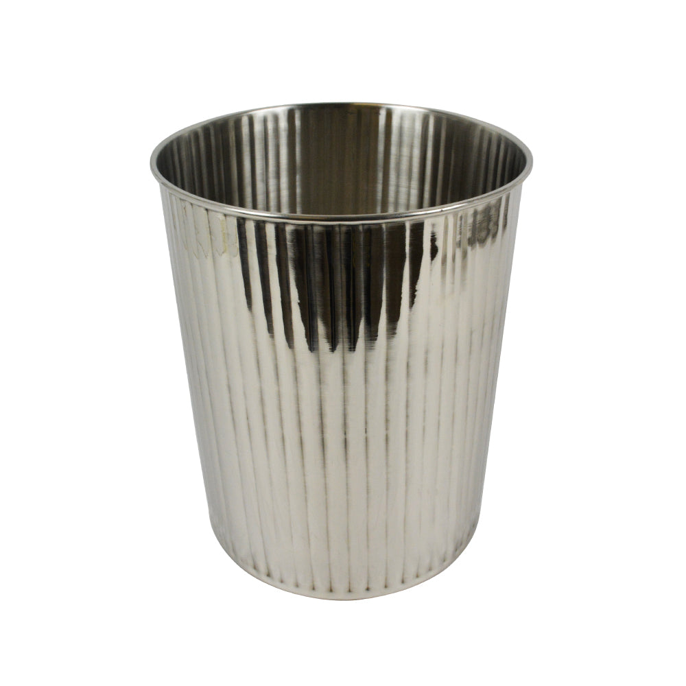 Diana Ribbed Metal Waste Bin - Stainless Steel Cylinder 22x26cm - SALE