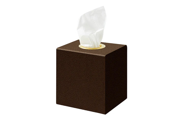 Walnut Brown Faux Leather Tissue Box Cubed Cover 14cm