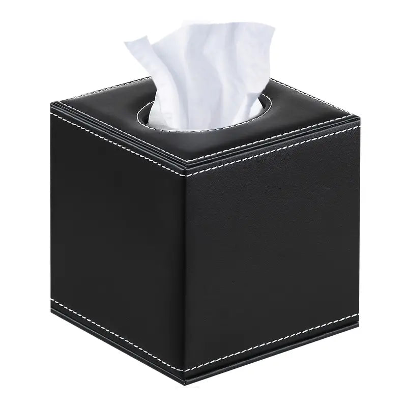 Albert Black Faux Leather Tissue Box Cover - Square 14cm