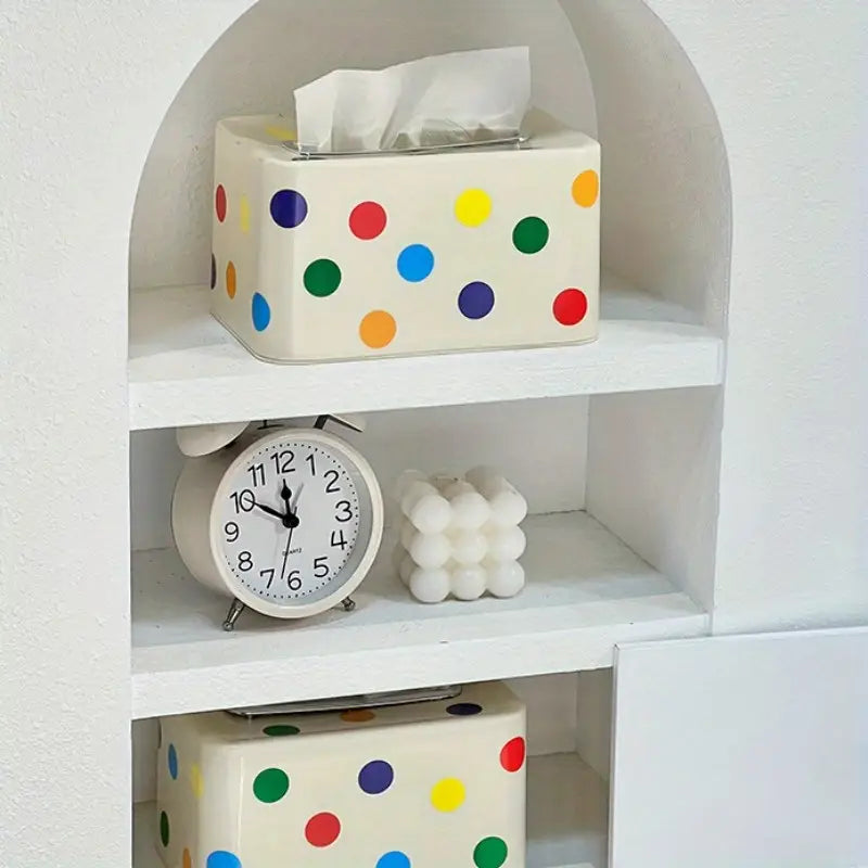 Dotty - White Dotted Tissue Box -H 10cm x W 17cm x D 12cm