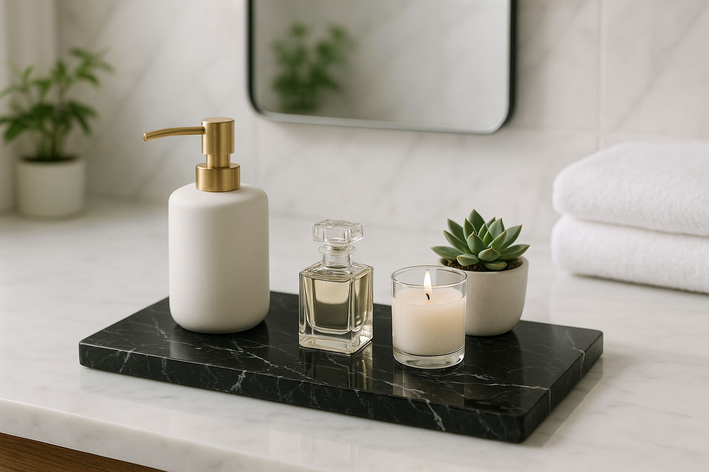 Porto Black Marble Tray Bathroom Lifestyle Image