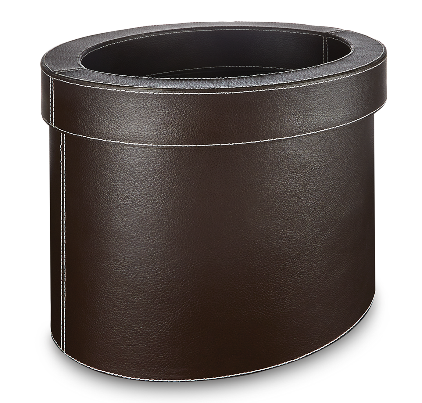 Brown leather oval waste bin luxury bathroom accessory