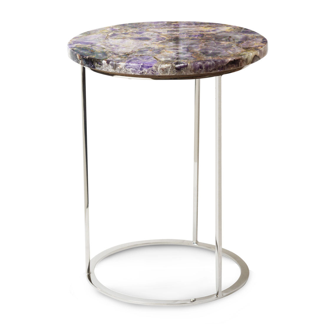 Jubilee Crescent - Purple Brazilian Agate Stone on a Polished Metal Frame