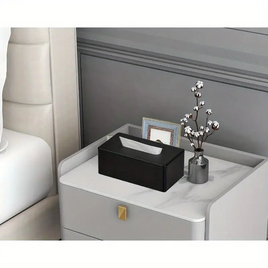 Tatler - Black Faux Leather Rectangular Tissue Box Cover -  24cm