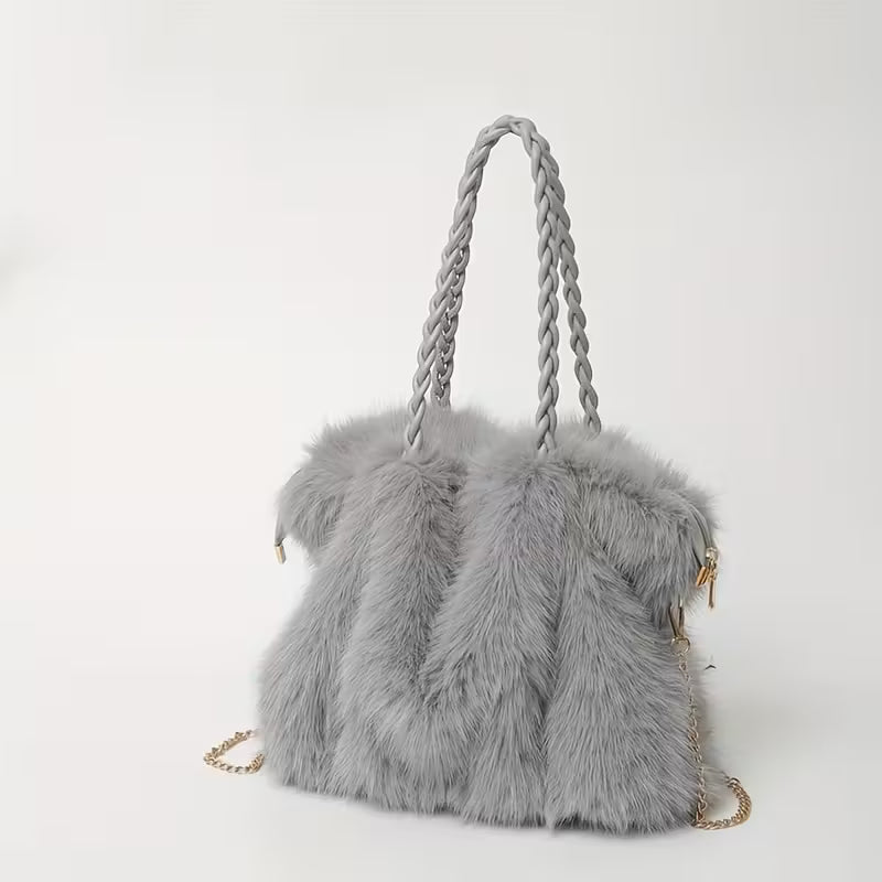 Faux Fox Fur Bucket Bag - Large Capacity Plush Handbag