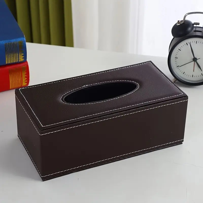 Tatler - Brown Faux Leather Rectangular Tissue Box Cover - 24cm size
