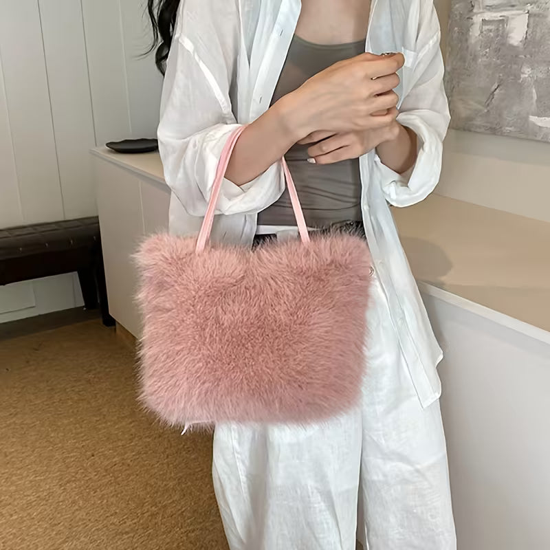 Soft Fluffy Cloud Plush Faux Fur Handbag Pink