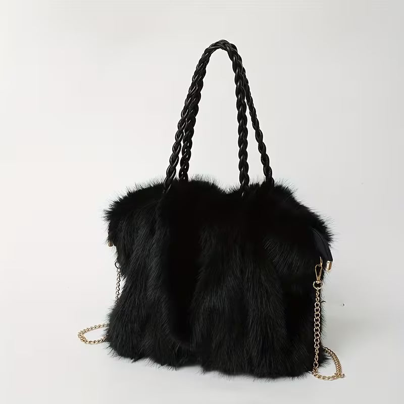 black fur bucket bag