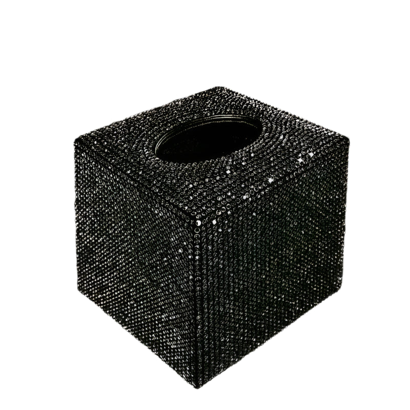 Black Rhinestone Tissue Box Cover | 13.5cm Luxury Cube