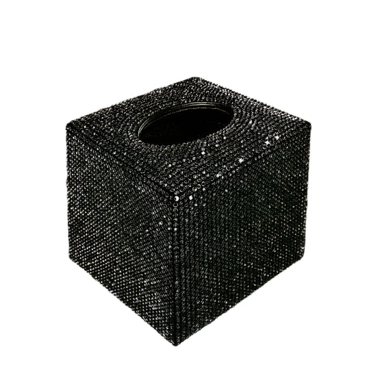 Black Rhinestone Tissue Box Cover | 13.5cm Luxury Cube