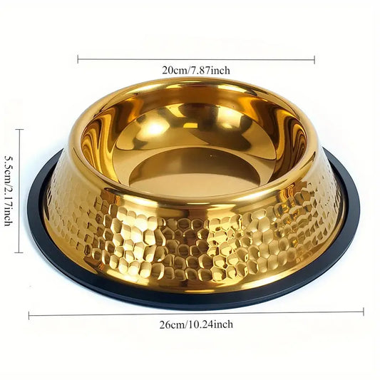 Ribbed Golden Stainless Steel Dog Bowl