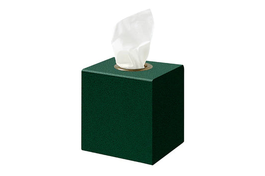 Wimble - Green Faux Leather Tissue Box Cover with brass ring - size 14cm