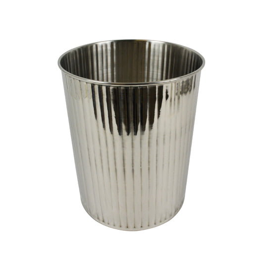 Diana Ribbed Metal Waste Bin - Stainless Steel Cylinder 22x26cm - SALE