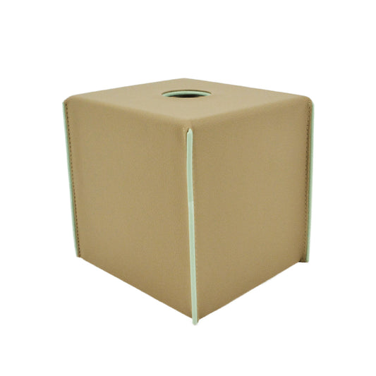 Planton-  Beige cubed tissue box cover with hint of mint on the side - 13 cm in size