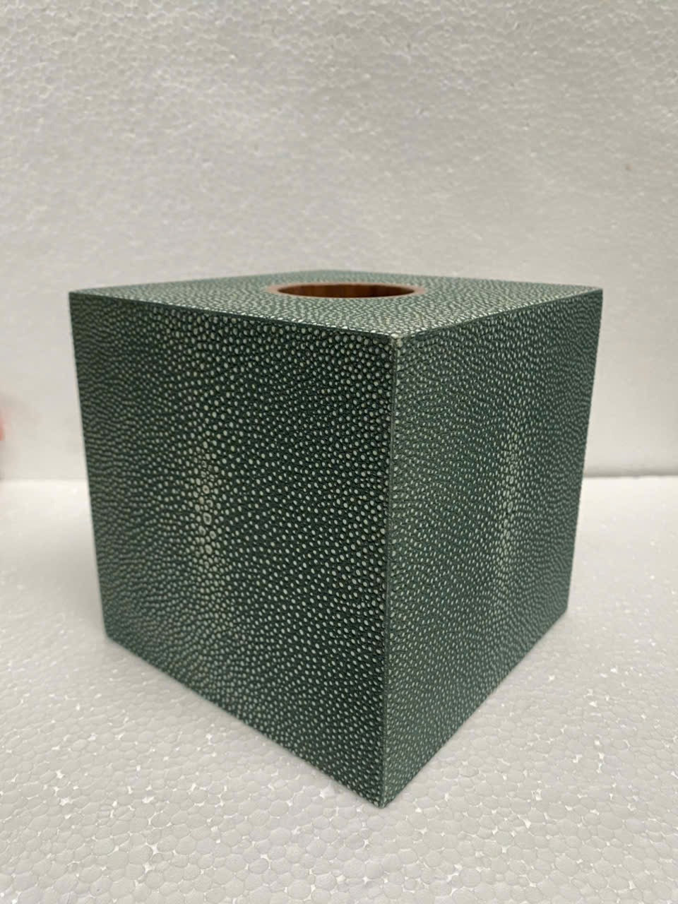 Forest Green Faux Shagreen Tissue Box Cover - Luxury Square Holder 14cm