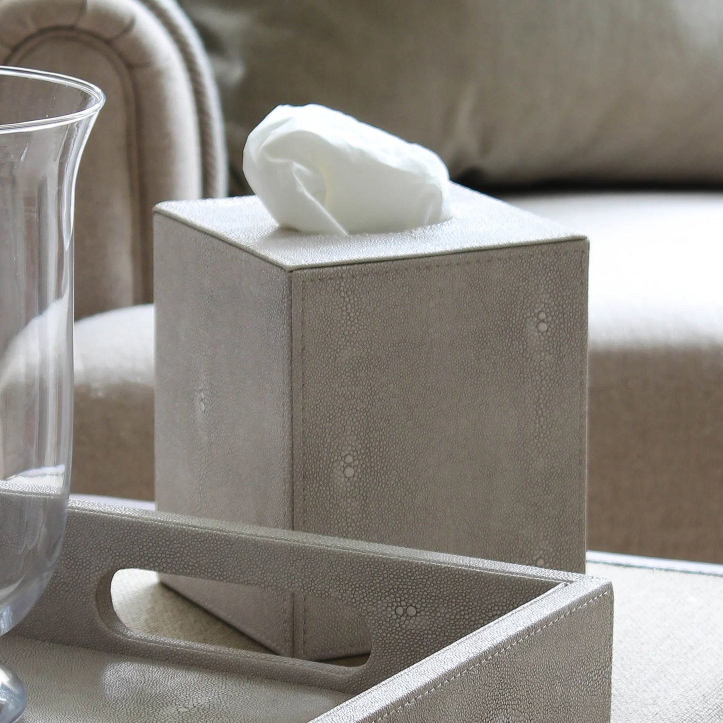 ivory faux shagreen square tissue box holder 13cm luxury homeware"
