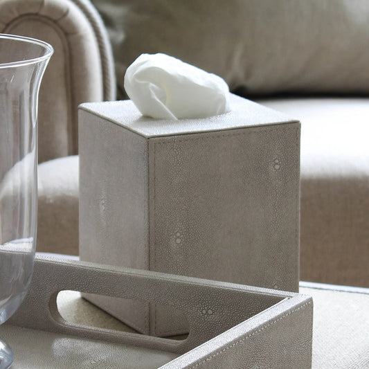 ivory faux shagreen square tissue box holder 13cm luxury homeware"
