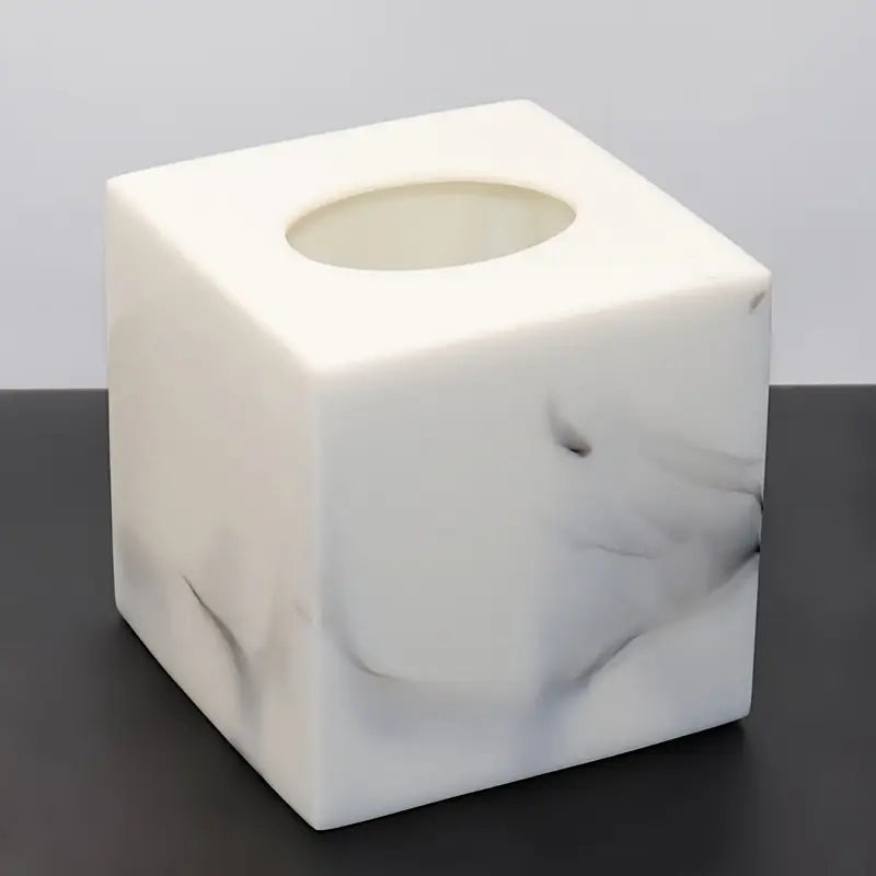 Handcrafted Resin Square Tissue Box Cover - 13cm - White