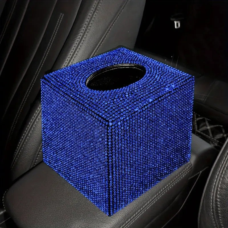 Blue Rhinestone Tissue Box Cover | 13.5cm Luxury Cube