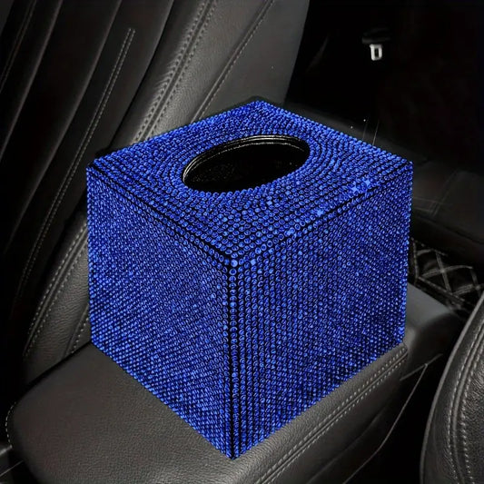 Blue Rhinestone Tissue Box Cover | 13.5cm Luxury Cube