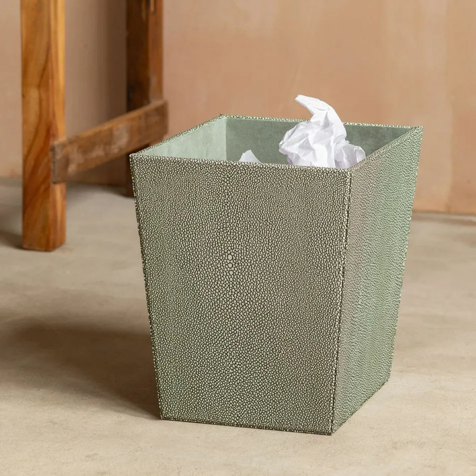 Goverham - Faux Shagreen Bin -Grey with a hint of green - Dimensions H: 27 x W: 23 x D: 23 cm