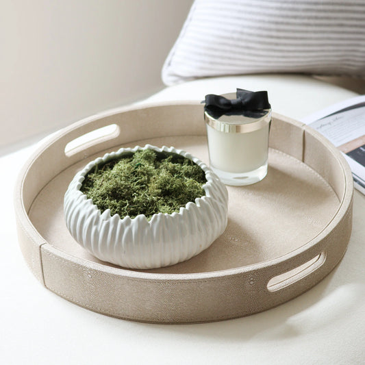 Ivoree- Faux Shagreen Ivory Round Decorative Tray  - 40cm
