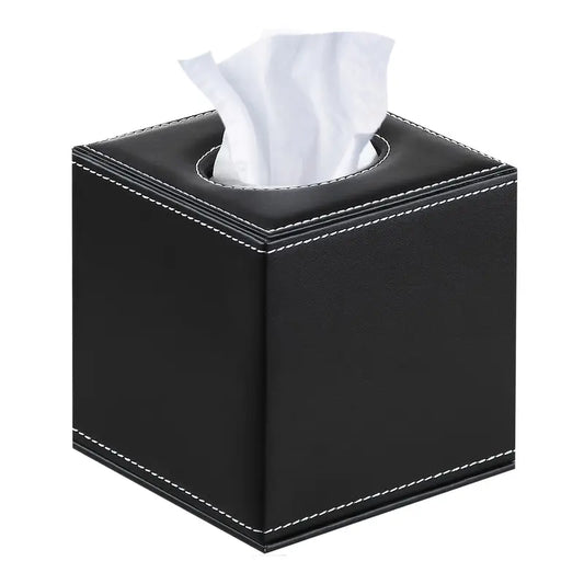 Albert Black Faux Leather Tissue Box Cover - Square 14cm