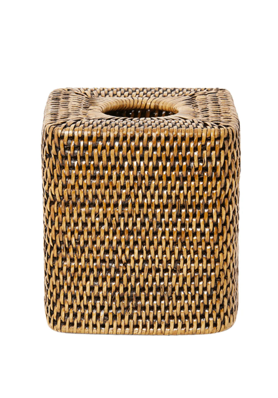 Brown Natural Rattan  Cubed Tissue Box Cover - 14cm