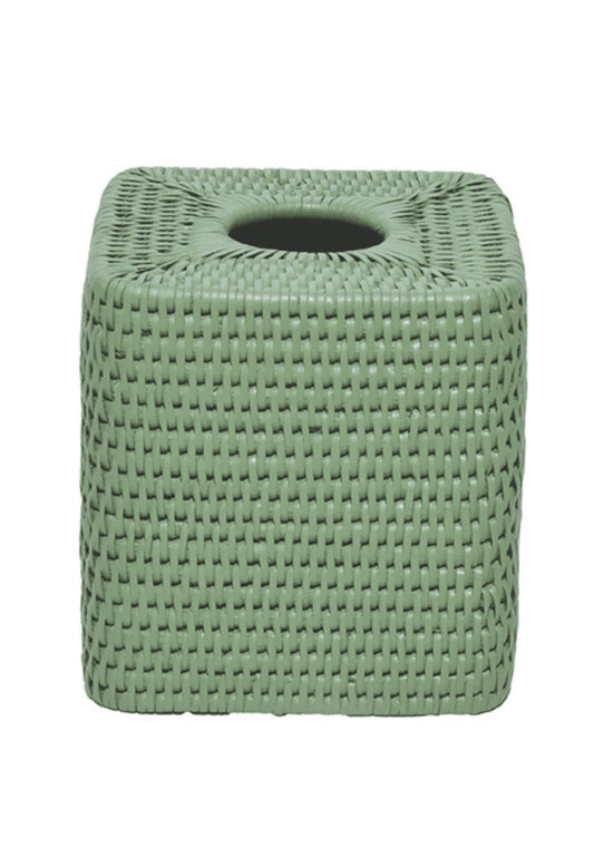 Green Rattan  Cubed Tissue Box Cover - 14cm