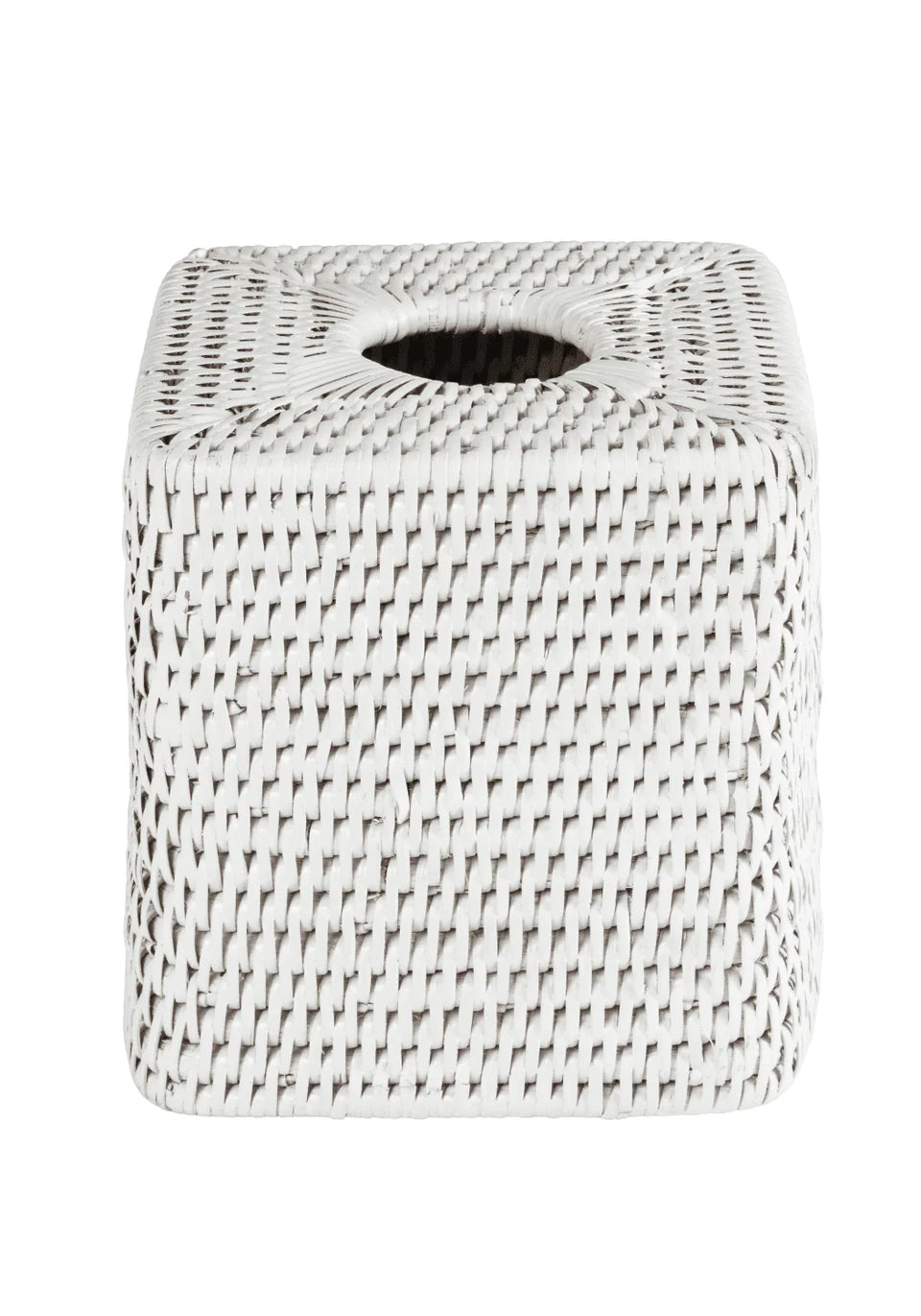 White Rattan  Cubed Tissue Box Cover - 14cm