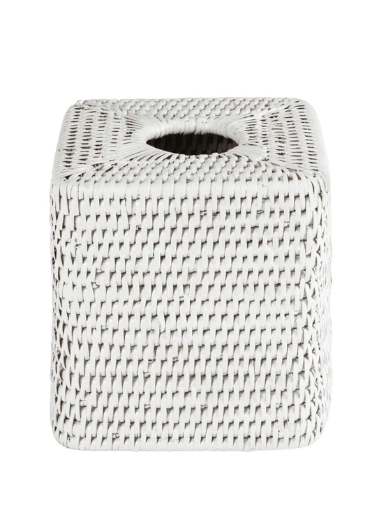 White Rattan  Cubed Tissue Box Cover - 14cm