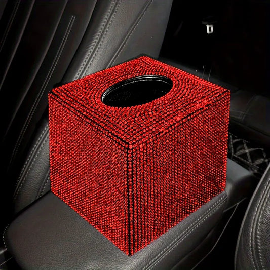 Red Rhinestone Tissue Box Cover | 13.5cm Luxury Cube