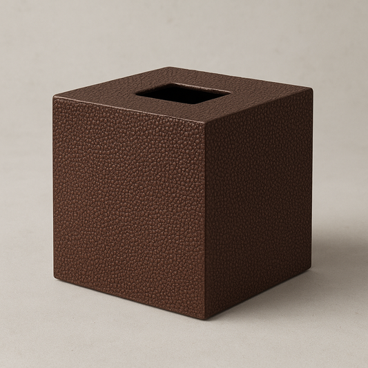 Coco chocolate brown faux shagreen tissue box cover luxury square holder 14cm"