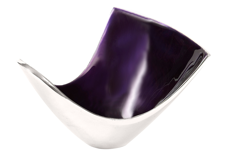 Belmont - Polished Metal & Purple Enamel Fruit Bowl - back in stock