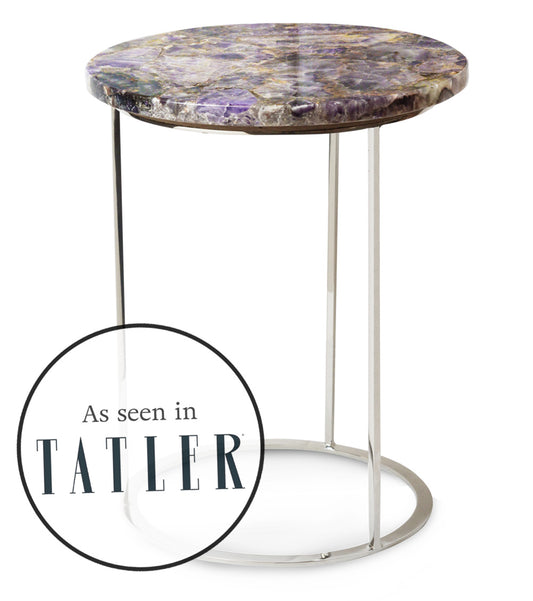 Jubilee Crescent - Purple Brazilian Agate Stone on a Polished Metal Frame