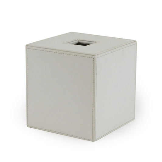 Carnaby - White Leather Tissue Box Cover - sixe 13cm
