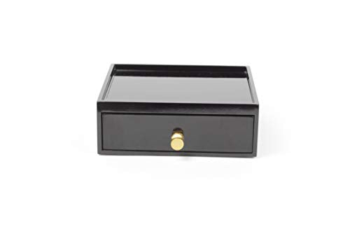 Daven - Black shiny accessories decorative storage box with drawer - Dimensions: H20cm x W23 x D8cm