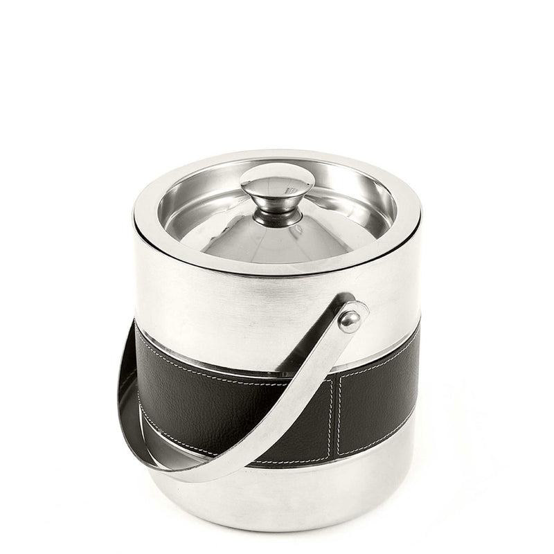 Euston - Polished Metal & Black Leather Ice Bucket