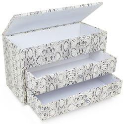 Impero - Reptile Print Black and White Faux Leather three tiered Jewellery Box