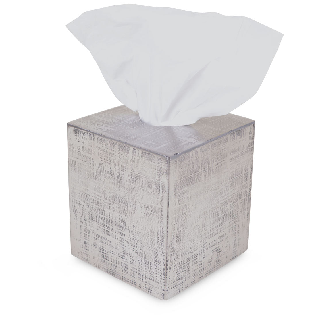 Crosslined metal square textured tissue box cover 13cm with geometric pattern"