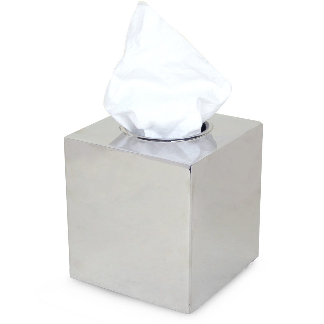 Gordon polished metal tissue box cover with circular opening