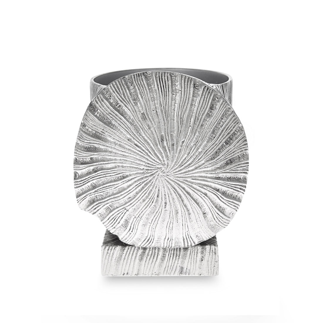 Embossed metal plant pot holder detail with pattern